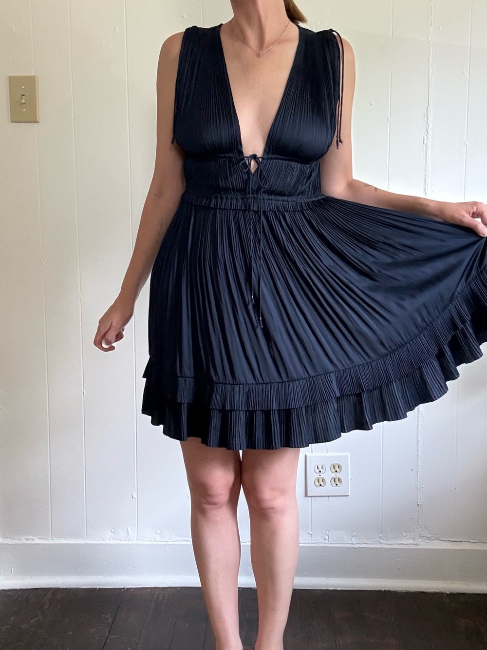 Ulla Johnson Navy Pleated Tie-Front Mini Dress - Picture 4 of 9